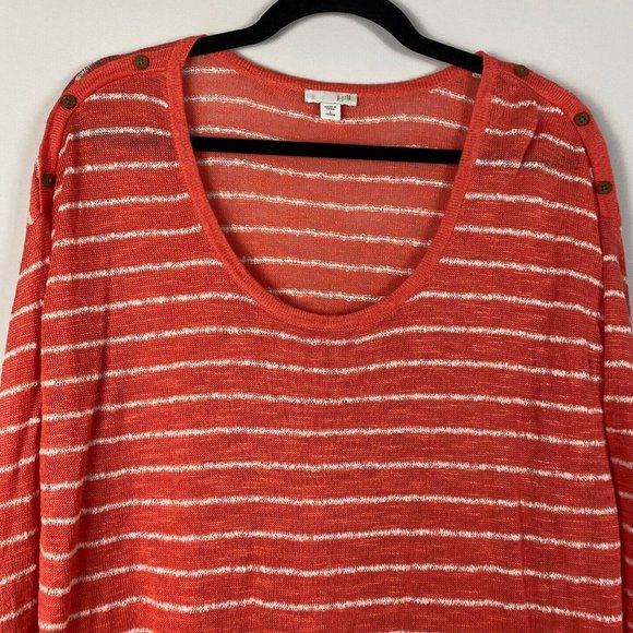 J Jill Sweater Linen Blend Knit Womens Large Petite Scoop Neck Orange Stripe - Picture 2 of 9